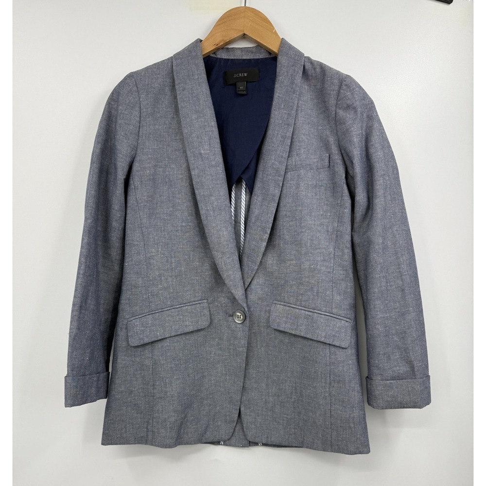 J.Crew Blazer Jacket Size 00 Gray‎ Blue Classic One Button Career Office